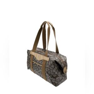 YVES SAINT LAURENT Leather Trimmed Giraffe Print Duffle Bag Top Handle